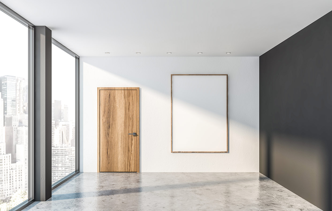 moderner Raum mit Innentür aus Holz